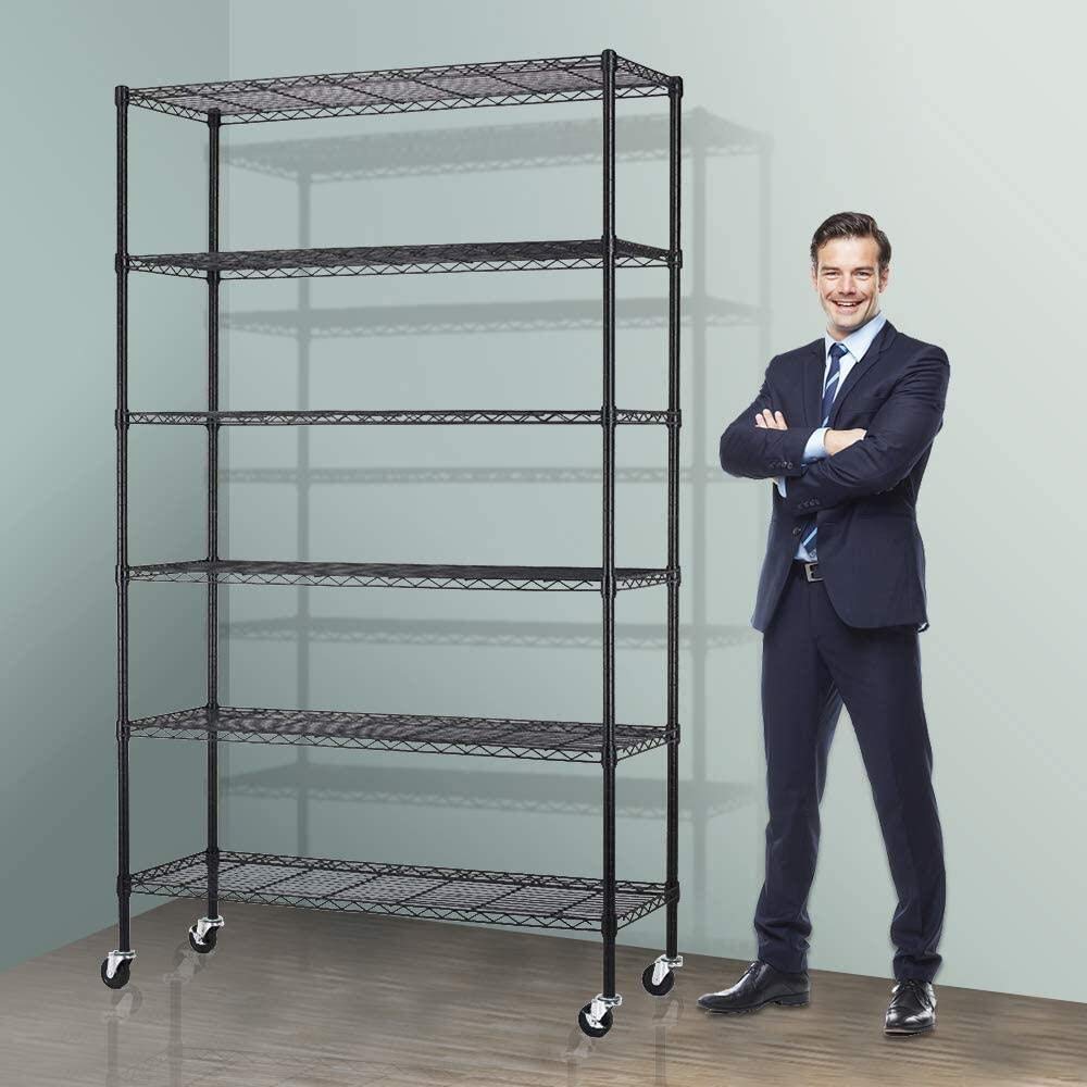 6-Tier Storage Shelves NSF Certified Wire Shelving Unit on Wheels Heavy Duty Metal Shelves Adjustable Steel Shelving 2100Lbs Cap