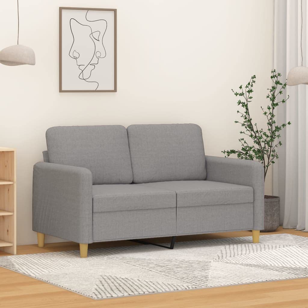 vidaXL Light Gray 2-Seater Sofa - Breathable Fabric Upholstery, Thickly Padded Seat, Armrests & Back Pillows, Modern Design, Plywood & Metal Frame Construction, Easy Assembly - Living Room Furniture