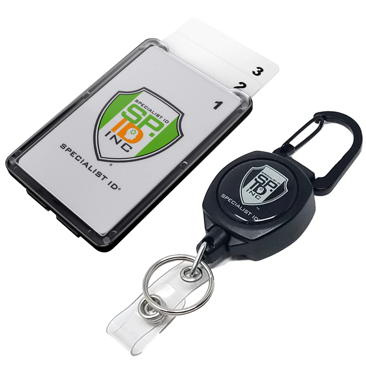 Super Heavy Duty Sidekick Retractable Badge And Key Reel - Carabiner Clip - With Three Card Id Badge Holder (Holds 3 I'D Badges)