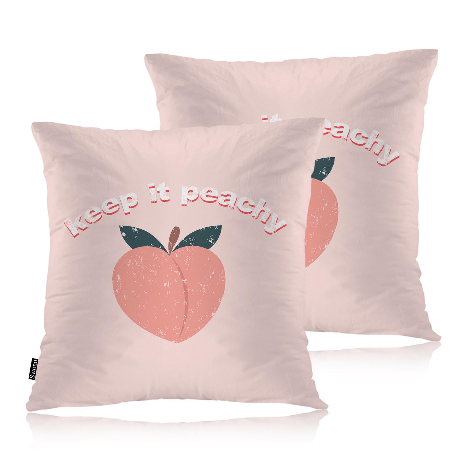 Swono Peach Throws Pillows Covers For Couch, Keep It Peachy Decorative Pillow Cases For Men Women, Peach Pink Comfortable Pillow