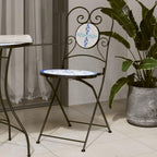 vidaXL Bistro Chairs - Foldable Ceramic Seating - 2 pcs Blue & White Mosaic - for Garden/Patio/Indoor - 15" x 17.9" x 35.2"