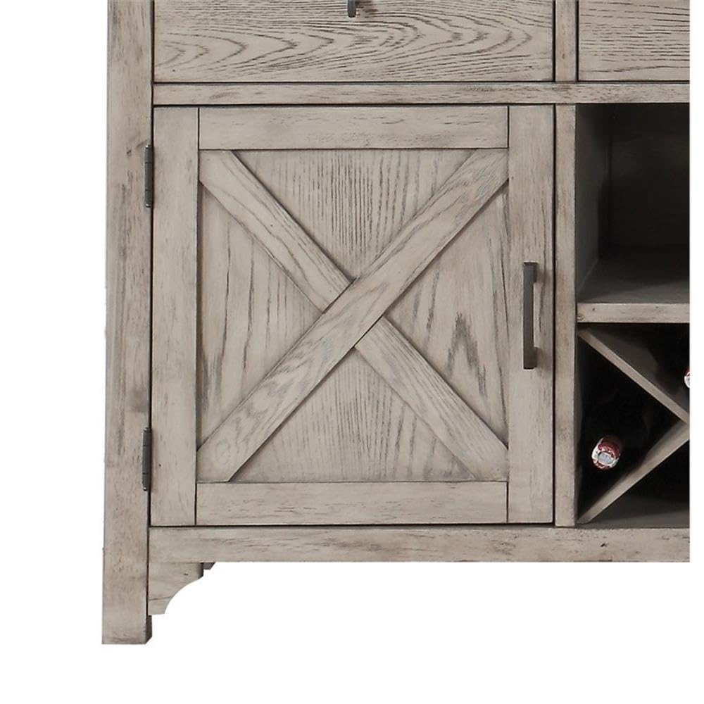 Acme Rocky 3-Drawer Wood Server with Wine Rack in Gray Oak