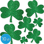 Mini Glitter Green Shamrock Paper Cutouts (4'' - 7'') Pack Of 10 | Perfect Decorations For St. Patrick'S Day Celebrations, Irish