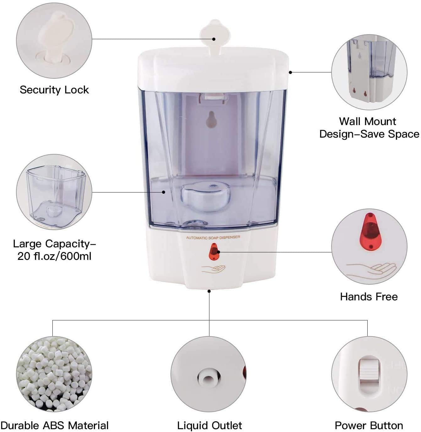 Naiver Automatic Soap Dispenser - Touchless Sensor Soap Pump,Wall-Mounted Hand Sanitizer Dispenser, Battery Operated For Hospita