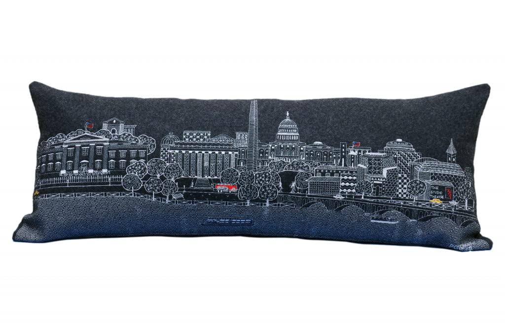 HomeRoots Grey 35' Black Washington DC Nighttime Skyline Lumbar Decorative Pillow