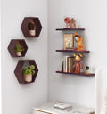 Livingloom Engineered Wood Woden Hexagonal Shape Wall Hanging Rack Floating Shelves For Display For Photos,Plants Living Room, B