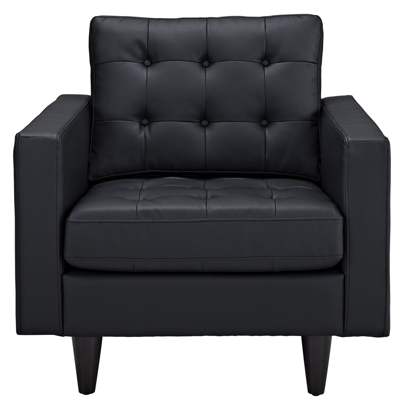 Modway Empress Mid-Century Modern Upholstered Leather Two Armchair Set Black