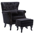 Chairus Mid-Century Modern Accent Chair With Ottoman, Comfy Velvet Single Sofa Chair Button Tufted Wingback Armchair With Pillow