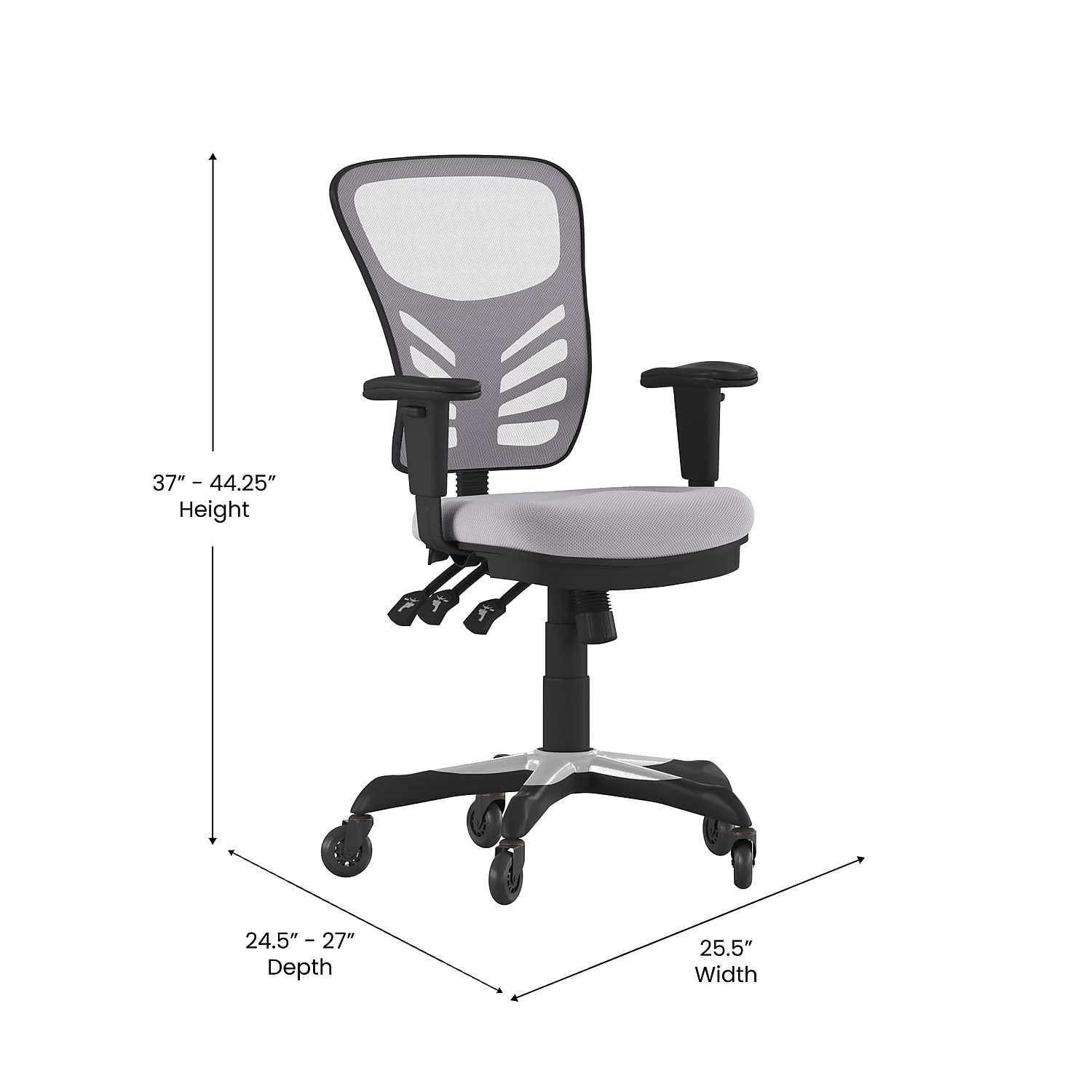 Flash Furniture Nicholas Mid-Back Multifunction Executive Swivel Ergonomic Office Chair With Adjustable Arms, Transparent Roller Wheels, 27&Quot;, Gray Mesh