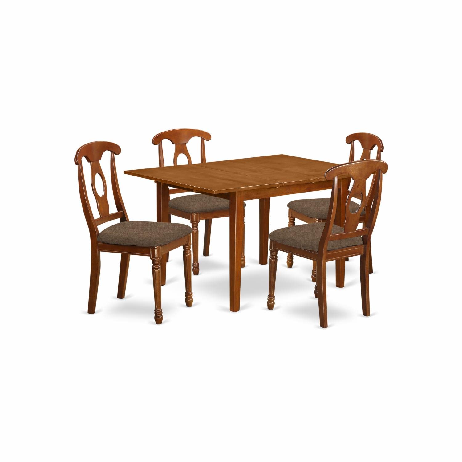 East West Furniture MLNA5-SBR-C Milan 5 Piece Kitchen Set for 4 Includes a Rectangle Dining Room Table with Butterfly Leaf and 4 Linen Fabric Upholstered Chairs, 36x54 Inch