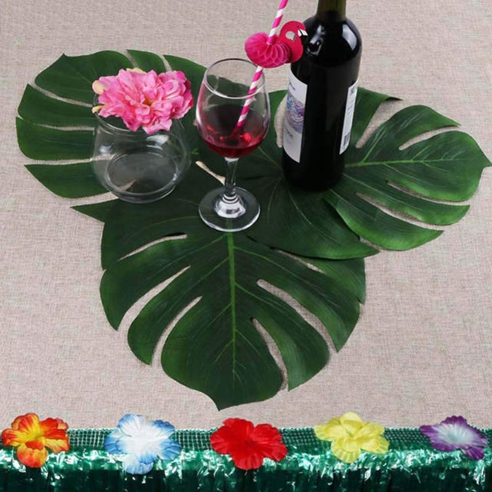 36Pcs Artificial Tropical Palm Leaves Large Size Bonus 2 Sheets/40Pcs Dot Glues,Fake Faux Palm Leaves Hawaiian Party Jungle Beac