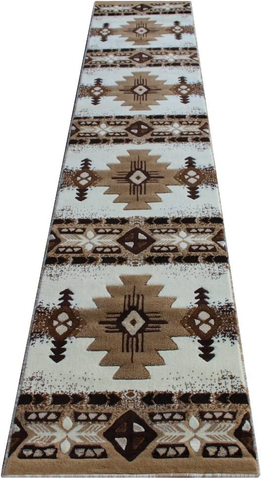 YHSF South West Native American Area Rug C318 (Ivory, 2 Feet 4 Inches x 10 Feet 11 Inches)