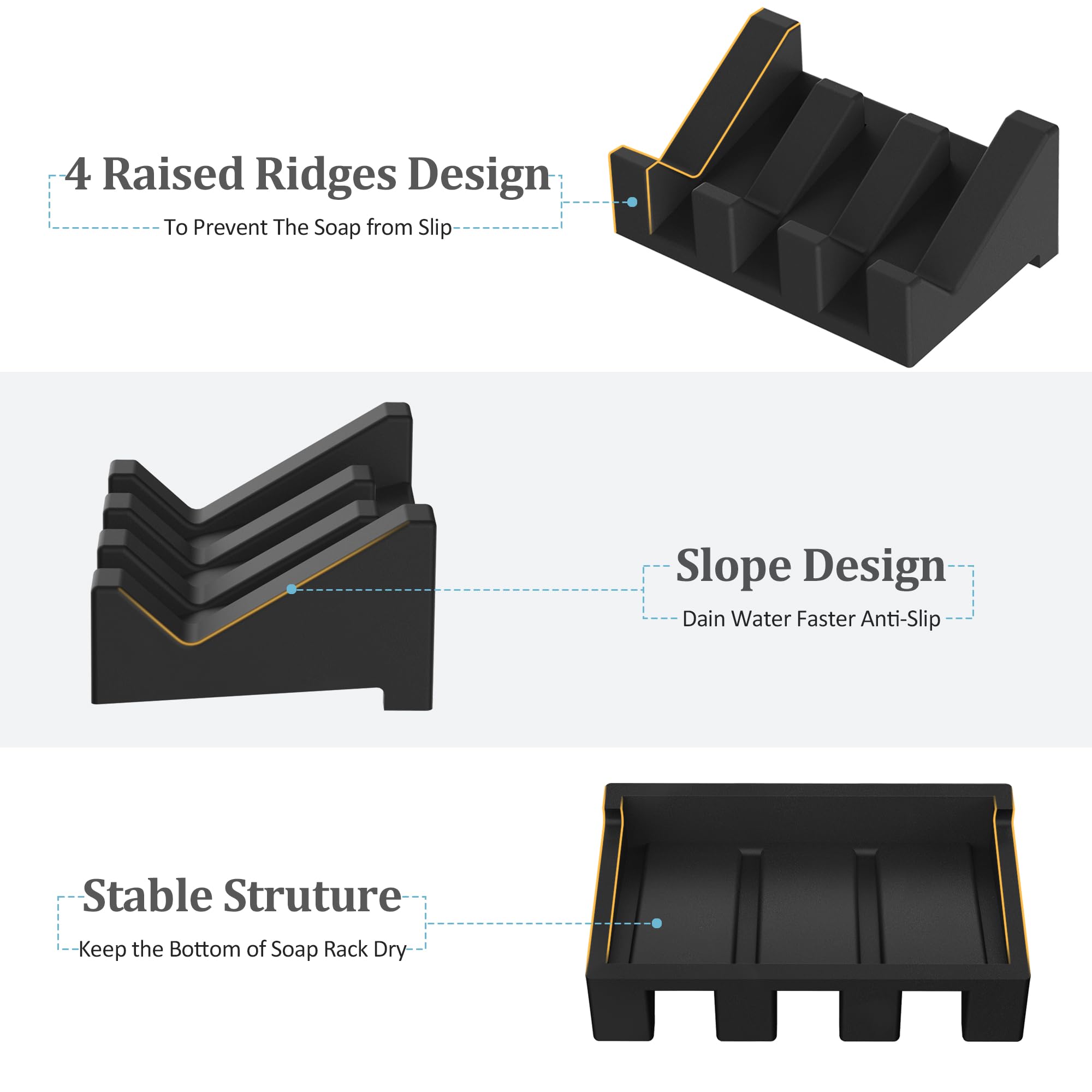 Egwon Silicone Soap Holder Self Draining Waterfall Drying Tray,Soap Dish For Shower Wall With Draining Easy To Clean And Store(3