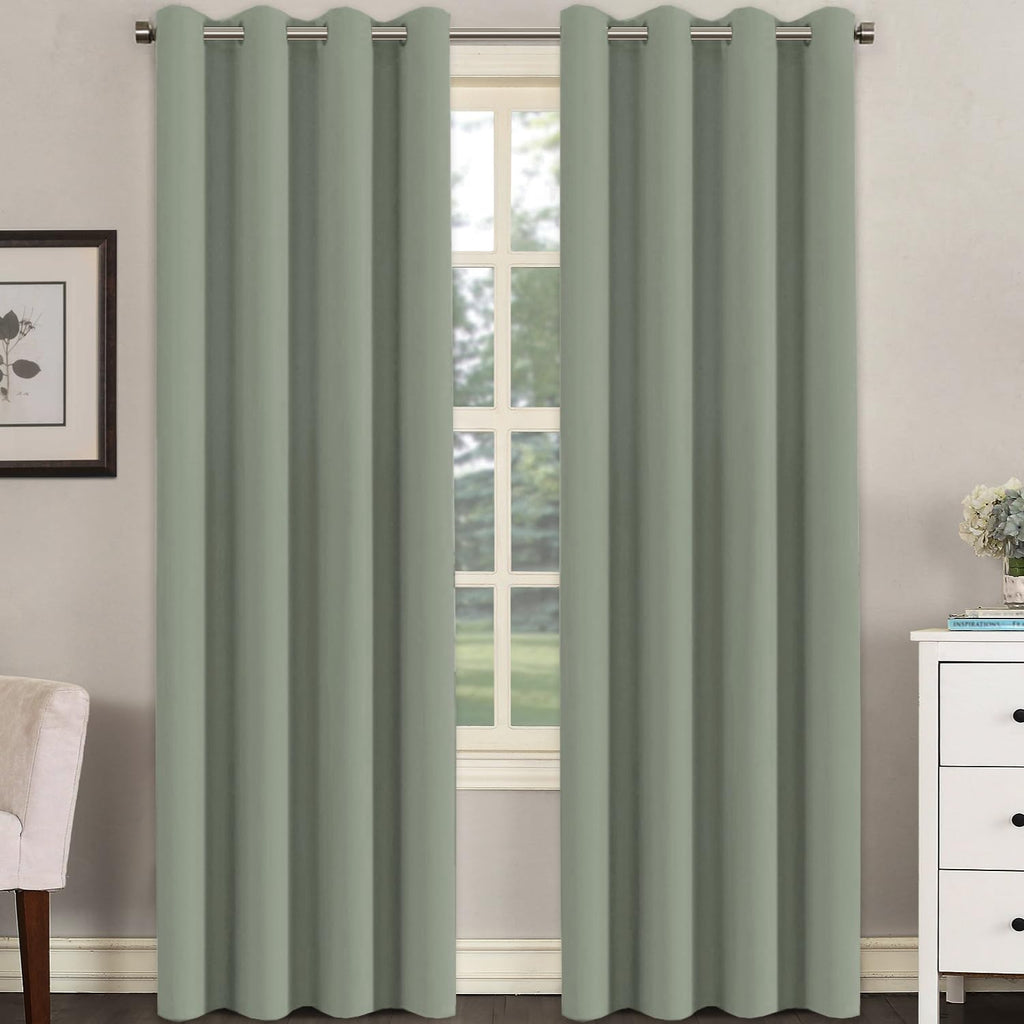 H.Versailtex Room Darkening Curtains For Living Room Light Reducing Thermal Insulated Window Treatment Panels/Drapes Grommet Top 2 Panels Sea Grass - 52 X 84 Inches