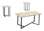 Monarch Specialties I 7974P Table Set, 3pcs Set, Coffe, Cream Stone Laminate, Black Metal, Contemporary