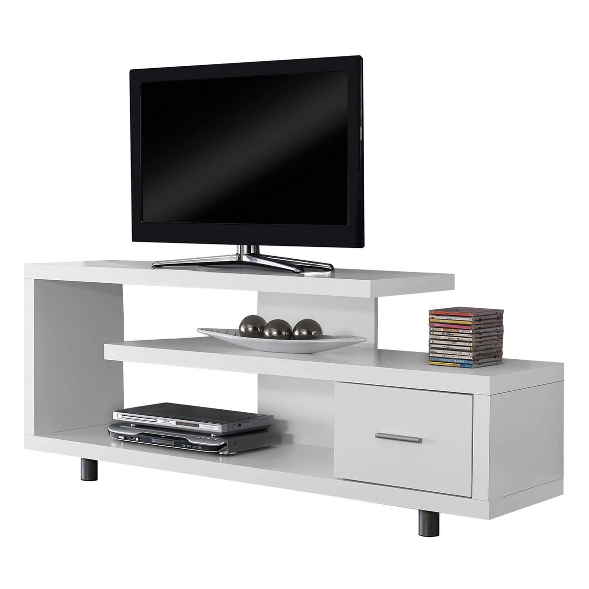 Monarch Specialties TV Stand with 1 Drawer, 60'W, White