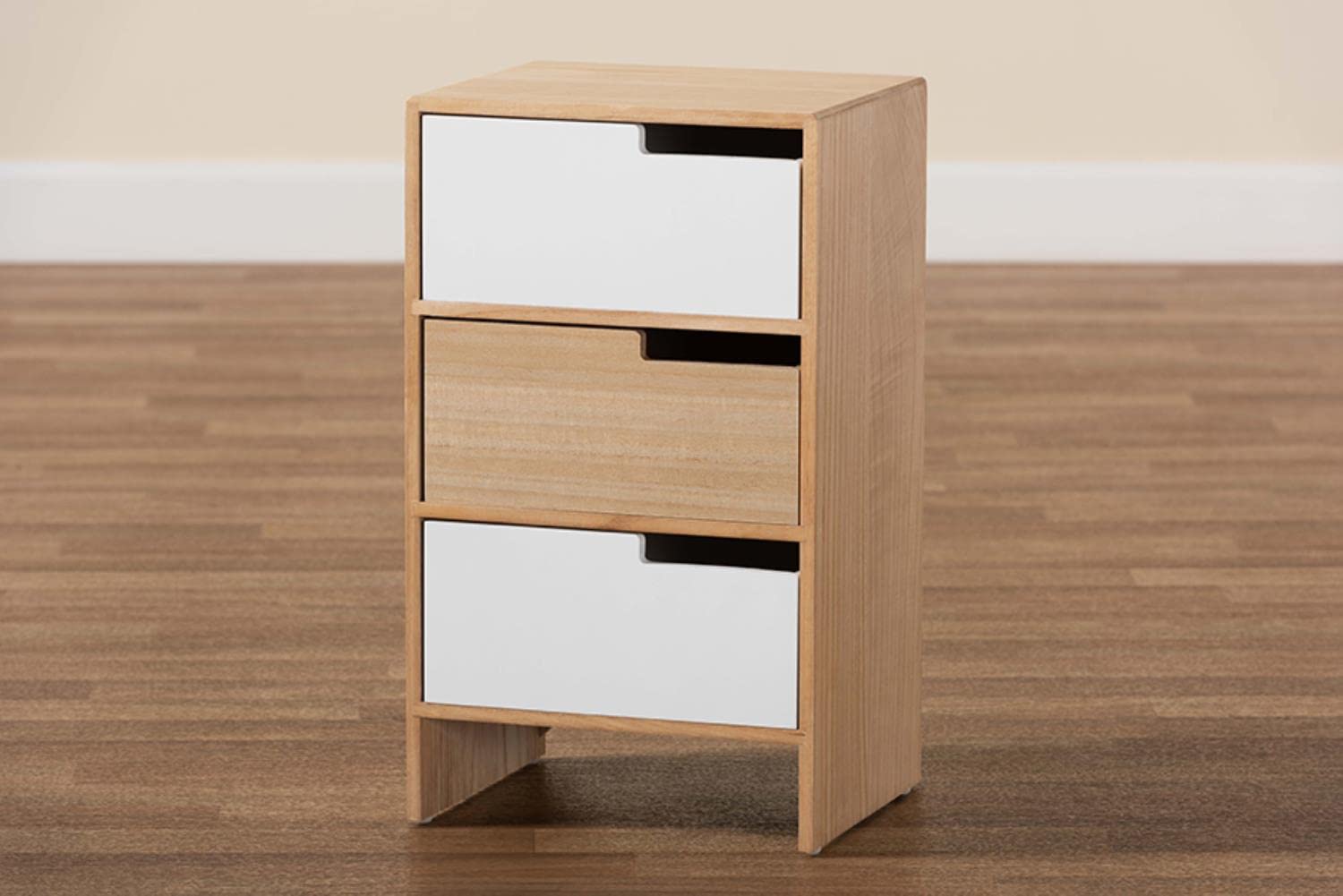 Baxton Studio Eben Modern and Contmeporary Two-Tone White and Oak Brown Finished Wood 3-Drawer Storage Cabinet