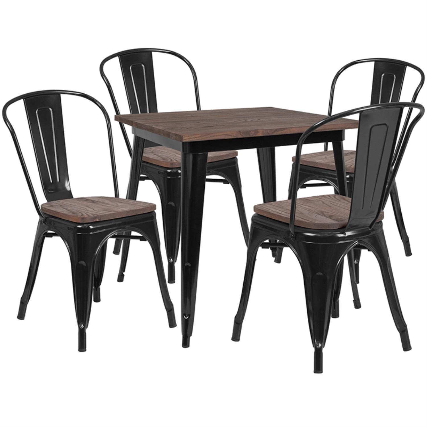 Flash Furniture Metal/Wood Restaurant Dining Table Set, 30.5"H, Black (Chwdtbch18)
