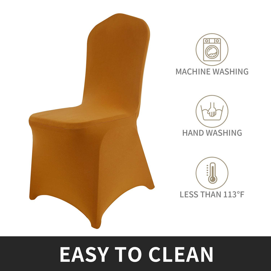 Peomeise 6Pcs Stretch Spandex Chair Cover For Wedding Party Dining Banquet Event (Gold, 6)