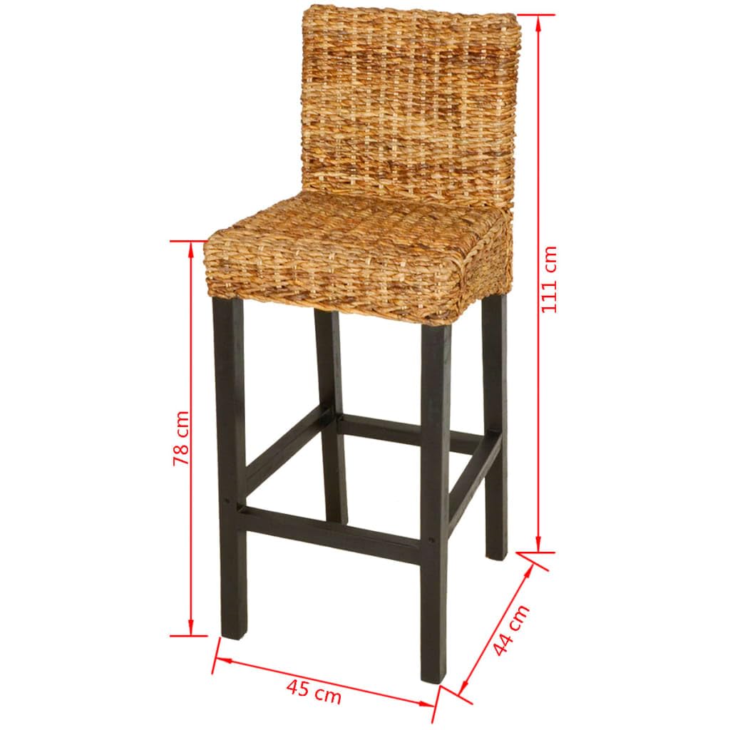 vidaXL Set of 2 Bar Stools – Rustic and Elegant Design, Dark Brown Color, Crafted from Mango Wood and Abaca Material, Measuring 17.7 x 17.3 x 43.7 inches