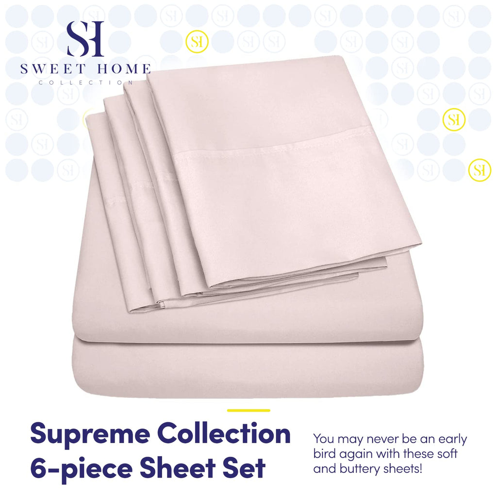 King Size Bed Sheets - 6 Piece 1500 Supreme Collection Fine Brushed Microfiber Deep Pocket King Sheet Set Bedding - 2 Extra Pillow Cases, Great Value, King, Pale Pink