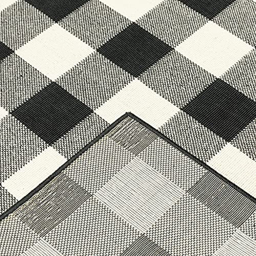 HomeRoots Polypropylene 7’x10’ Black and Ivory Gingham Indoor Outdoor Area Rug