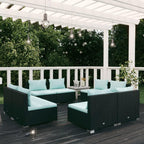 vidaXL Patio Lounge Set 8 Piece Modular Poly Rattan Black with Aqua Cushions for Garden, Deck, Poolside