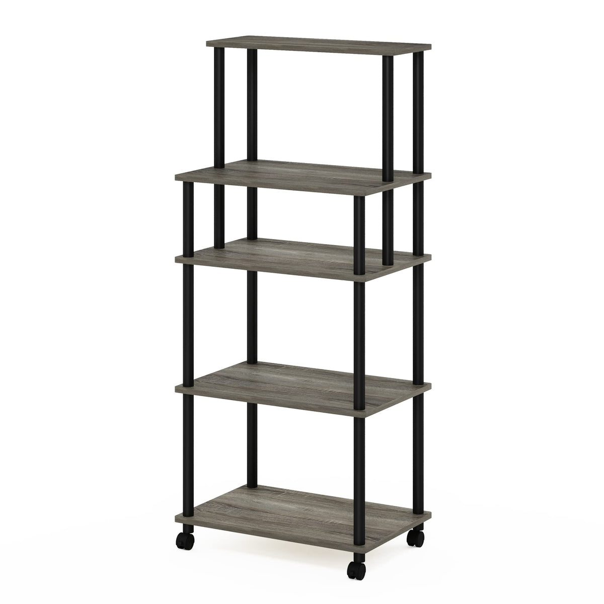 Furinno Turn-N-Tube 5-Tier Toolless Kitchen Storage Cart with Lockable Wheels, French Oak Grey/Black