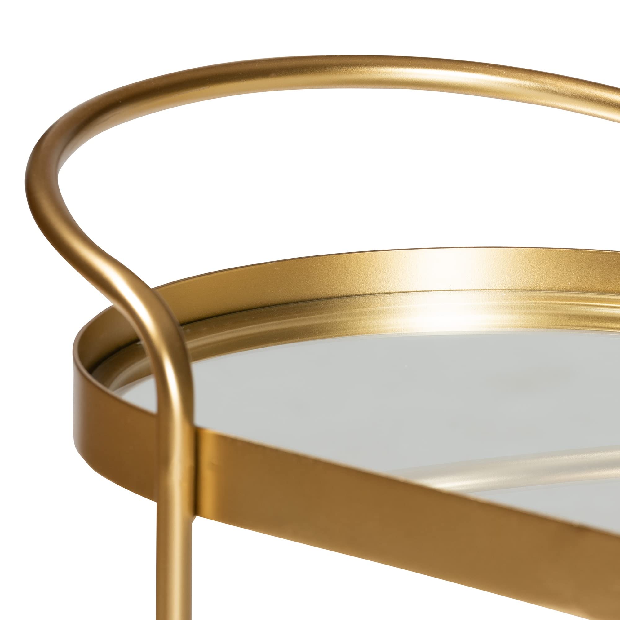 Baxton Studio Kamal Modern and Contemporary Glam Brushed Gold Finished Metal and Mirrored Glass 2-Tier Mobile Wine Bar Cart