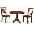 East West Furniture HLML3-MAH-W 3 Piece Dinette Set for Small Spaces Contains a Round Dining Table with Pedestal and 2 Dining Chairs, 42x42 Inch, Mahogany