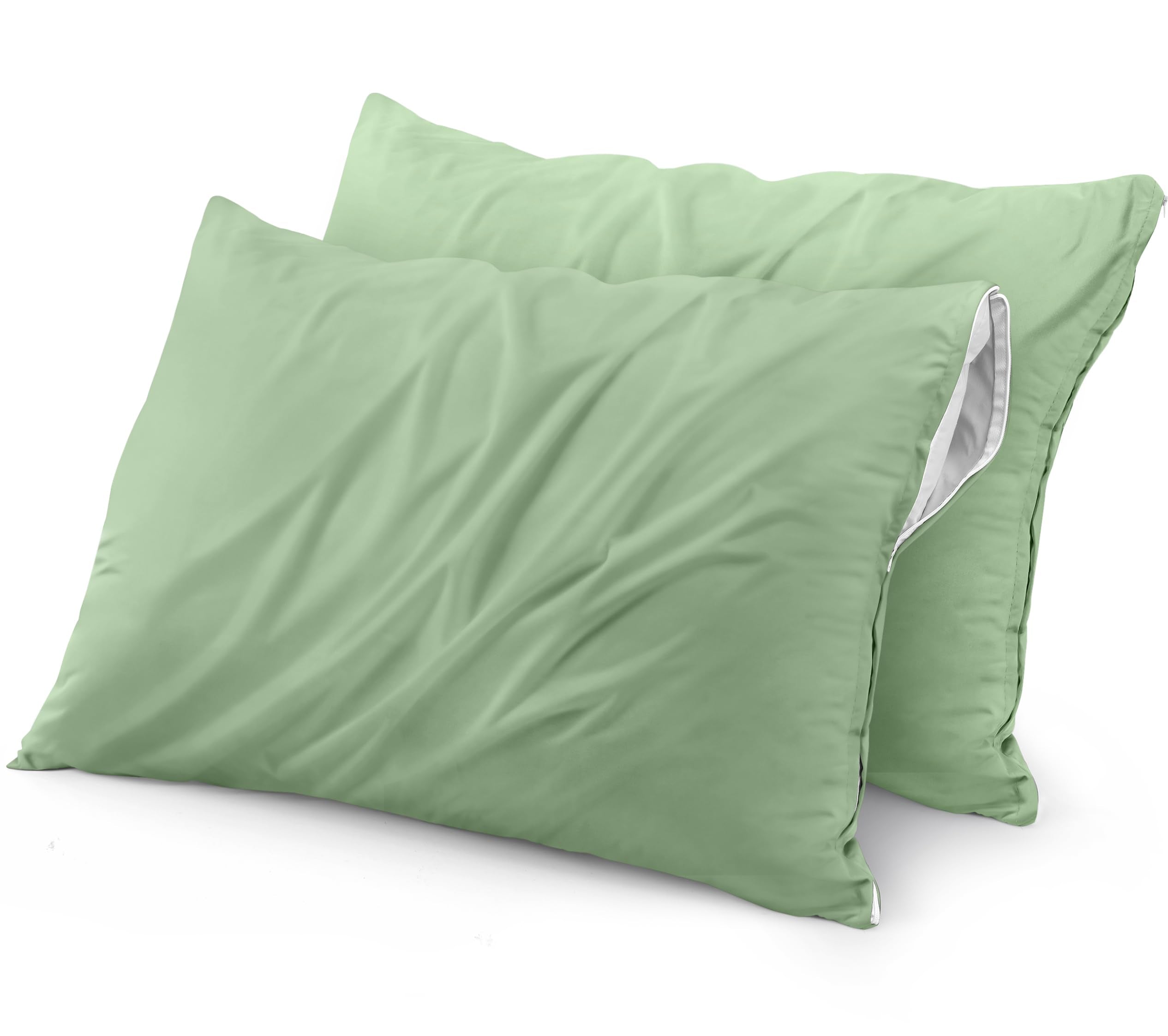 Utopia Bedding Waterproof Pillow Protector Zippered (2 Pack) Standard Sage- Bed Bug Proof Pillow Encasement 20 X 26 Inches