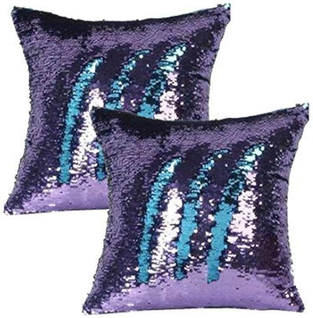 Mocofo 2 Pack Glitter Sequins Pillow 16X16'- Decorative Pillow Cover Sequin Pillowcase Magic For Party Sofa Couch Car(Lake Blue
