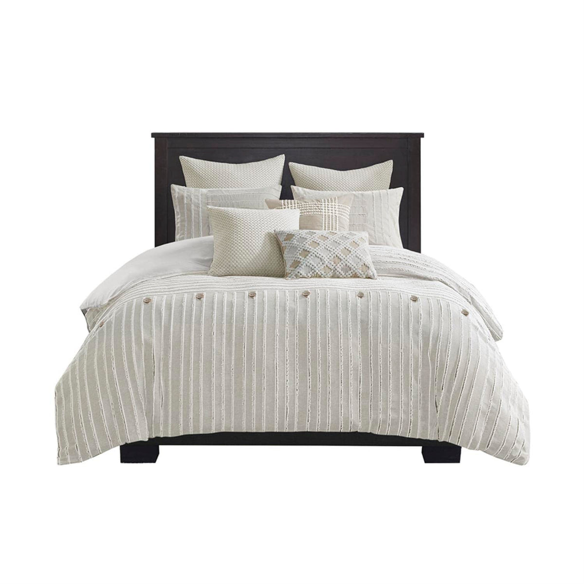 Madison Park Signature King Comforter Set Clipped Jacquard Stripes With Buttons Boho Comforter For A King-Size Bed, Cotton Overs