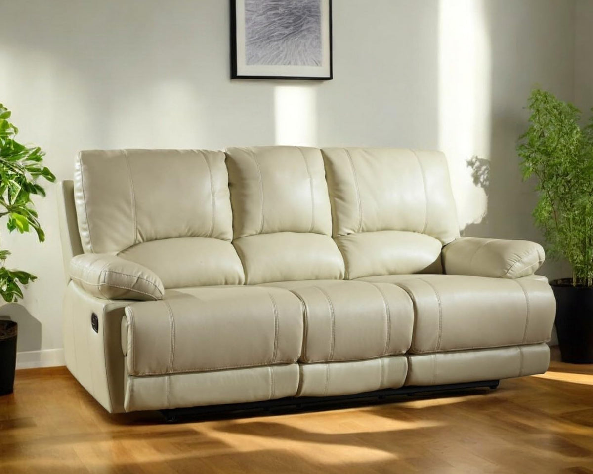 HomeRoots 89' Beige Faux Leather Sofa with Black Legs