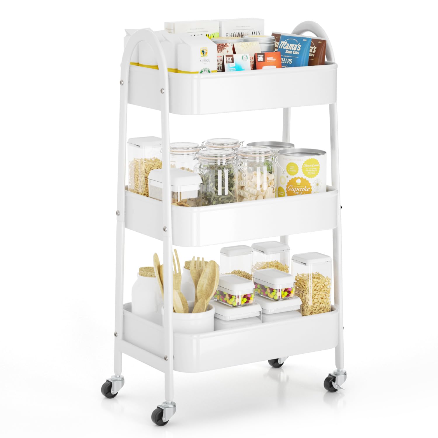 EAGMAK 3 Tier Rolling Cart Under Desk, Large Metal Storage Cart with Handle and Lockable Wheels, Big Multifunctional Storage Org