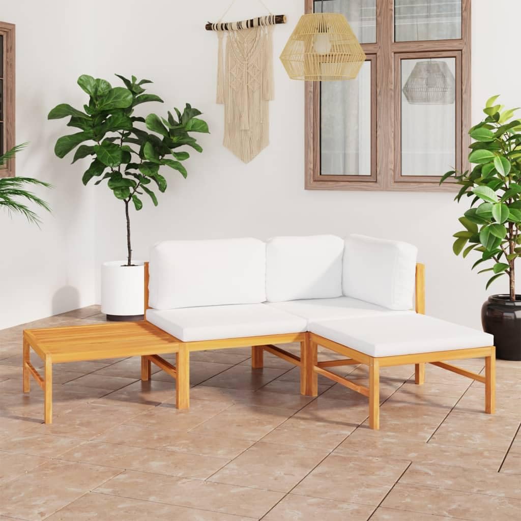 vidaXL Patio Lounge Set 5 Piece, Patio Furniture Set for Outdoor, Sectional Sofa with Cream Cushions, Corner Sofa, Retro Style, Solid Teak Wood