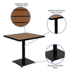 Flash Furniture 5 Piece Patio Dining Table Set - Indoor/Outdoor Black Steel Framed 30" Square Faux Teak Table - 4 Stacking Club Chairs with Teak Accented Arms
