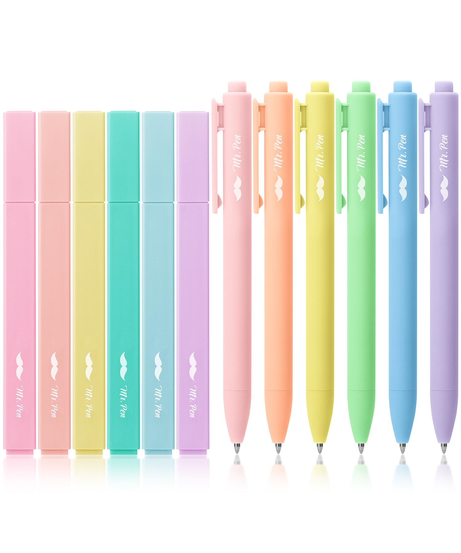 Mr. Pen- Aesthetic Highlighters And Gel Pens, 12 Pack, Pastel Color Bible Highlighters No Bleed, Colorful Ink Gel Pens Fine Poin