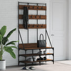 vidaXL Modern Clothes Rack with Shoe Storage - Durable Engineered Wood Coat Stand - Compact, Stylish Design - Brown Oak