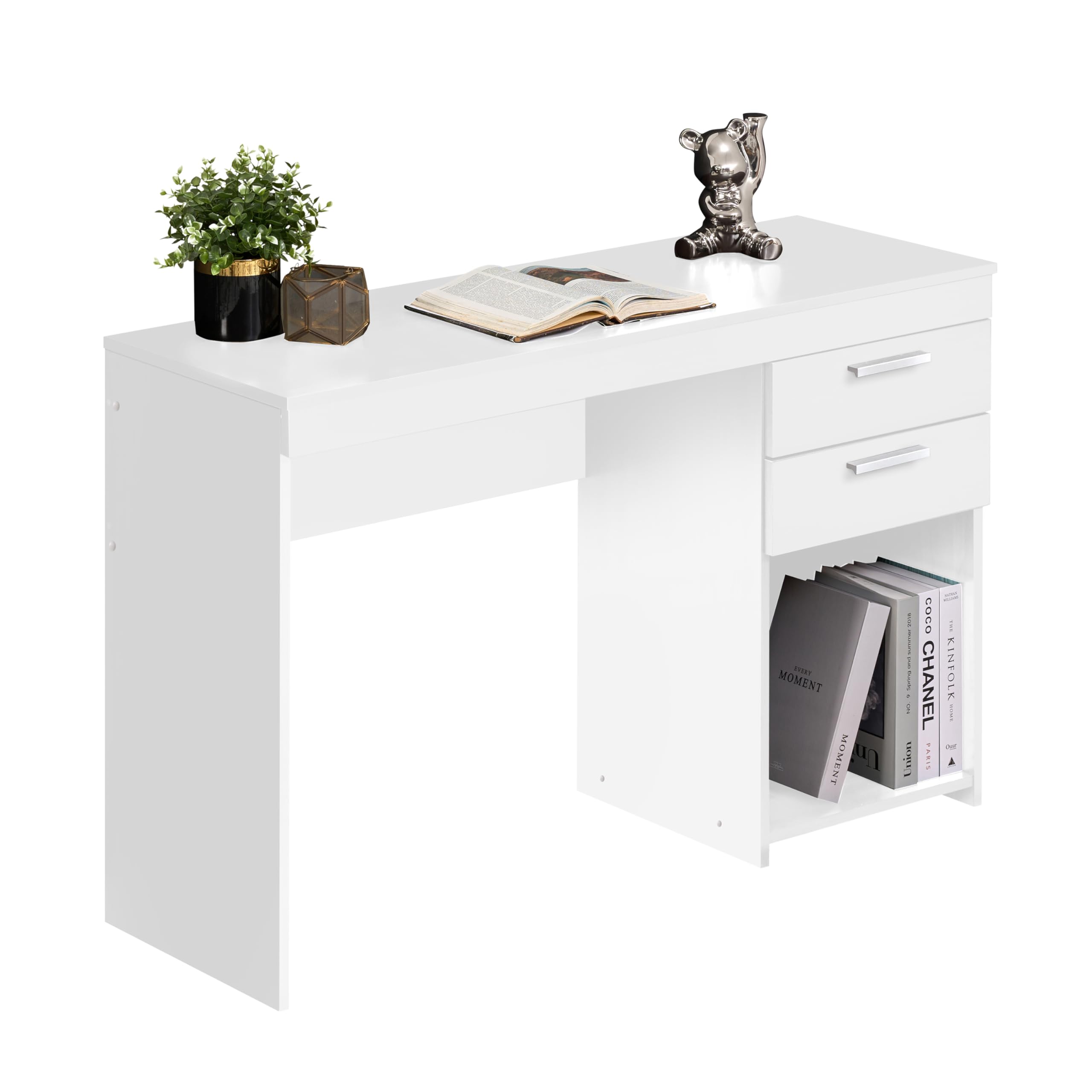 Techni Mobili Computer Home Office or Bedroom Storage & Drawers Ideal for Small Spaces Writing Desk, 47.6&quot; W x 16.1&quot; D x 30.3, White