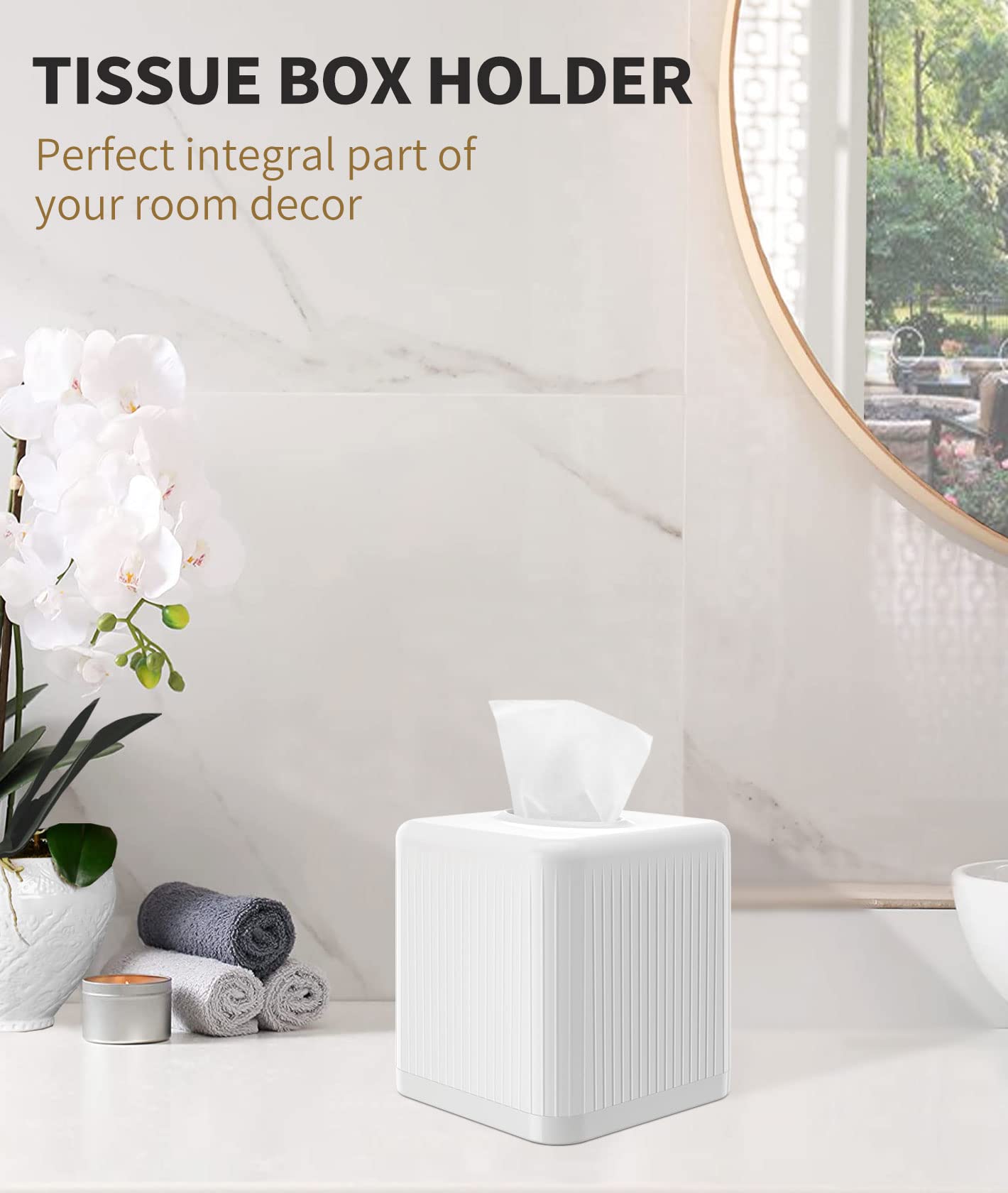 Livelab Tissue Box Cover With Base, Square Plastic Tissue Box Holder Decorative Tissue Cover Modern Cube Facial Tissue Dispenser