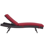 Modway Convene Wicker Rattan Outdoor Patio Chaise Lounge Chairs In Espresso Red - Set Of 4