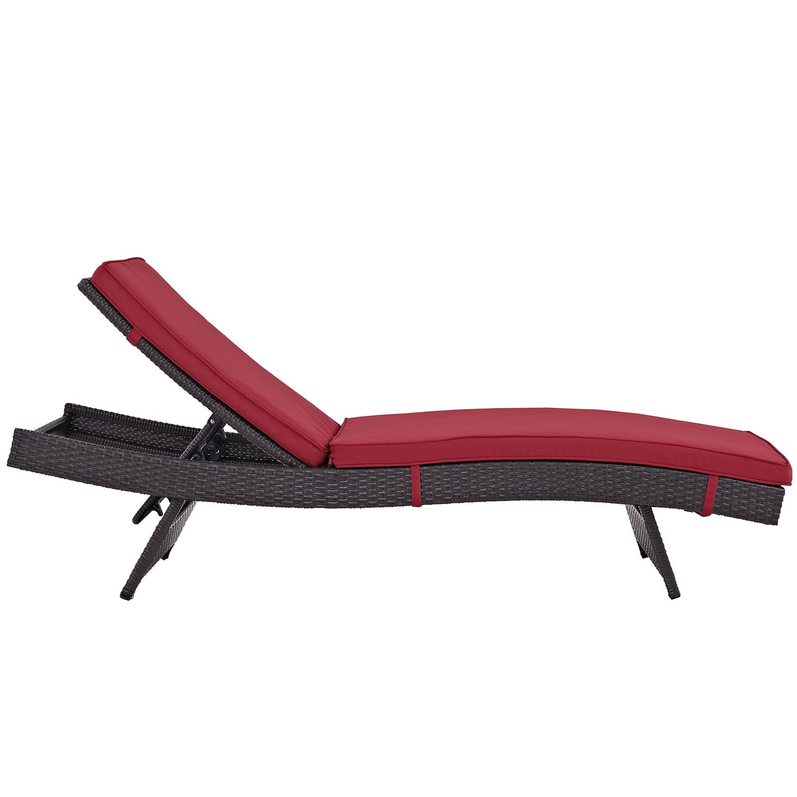 Modway Convene Wicker Rattan Outdoor Patio Chaise Lounge Chairs In Espresso Red - Set Of 4