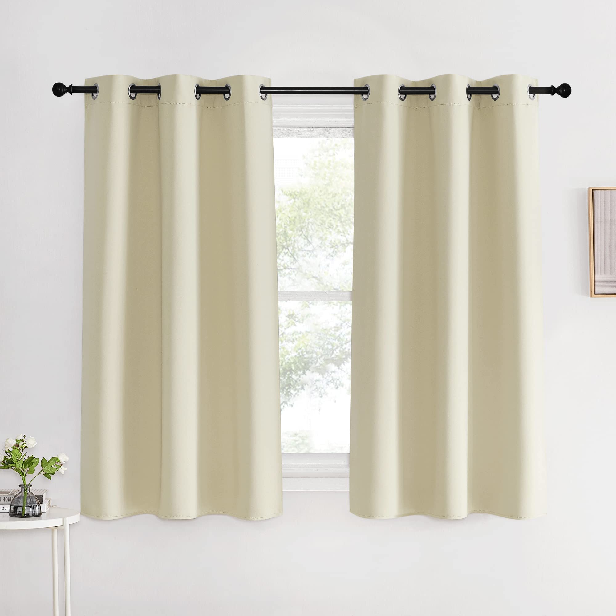 Nicetown Kitchen Curtains, Short Curtains For Bedroom Windows, Beige, 42' W By 60' L, 1 Pair, Thermal Insulated Room Darkening
