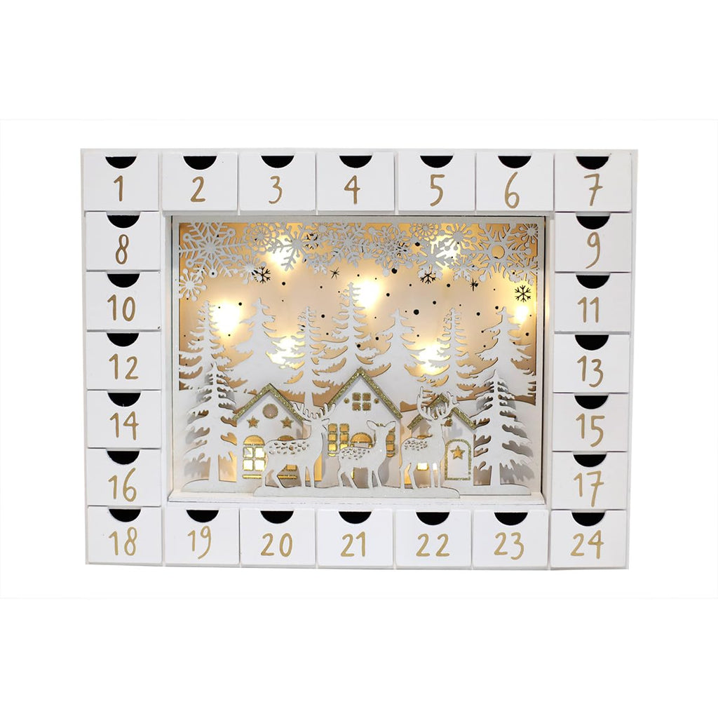 Pioneer-Effort Christmas Wooden Advent Calendar With 24 Drawers To Fill Small Gifts Christmas Scene With Led Lights Countdown To