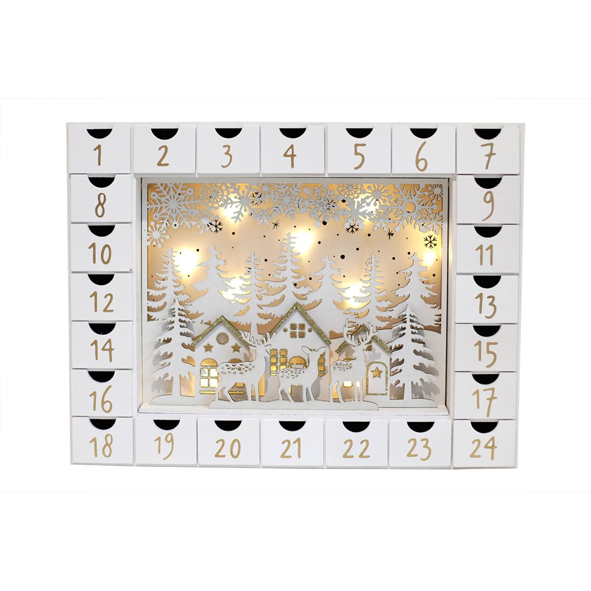 Pioneer-Effort Christmas Wooden Advent Calendar With 24 Drawers To Fill Small Gifts Christmas Scene With Led Lights Countdown To