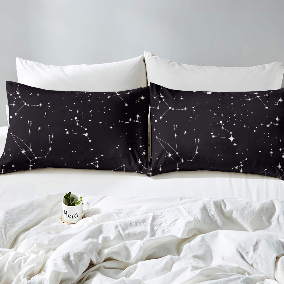 Galaxy Sheets Set Queen Size For Kids Girls Boys Outer Space Starry Sky Bedding Set Teens Constellation Twinkle Stars Bed Sheet Set Microfiber Super Soft Breathable Black White Milky Way Bed Cover