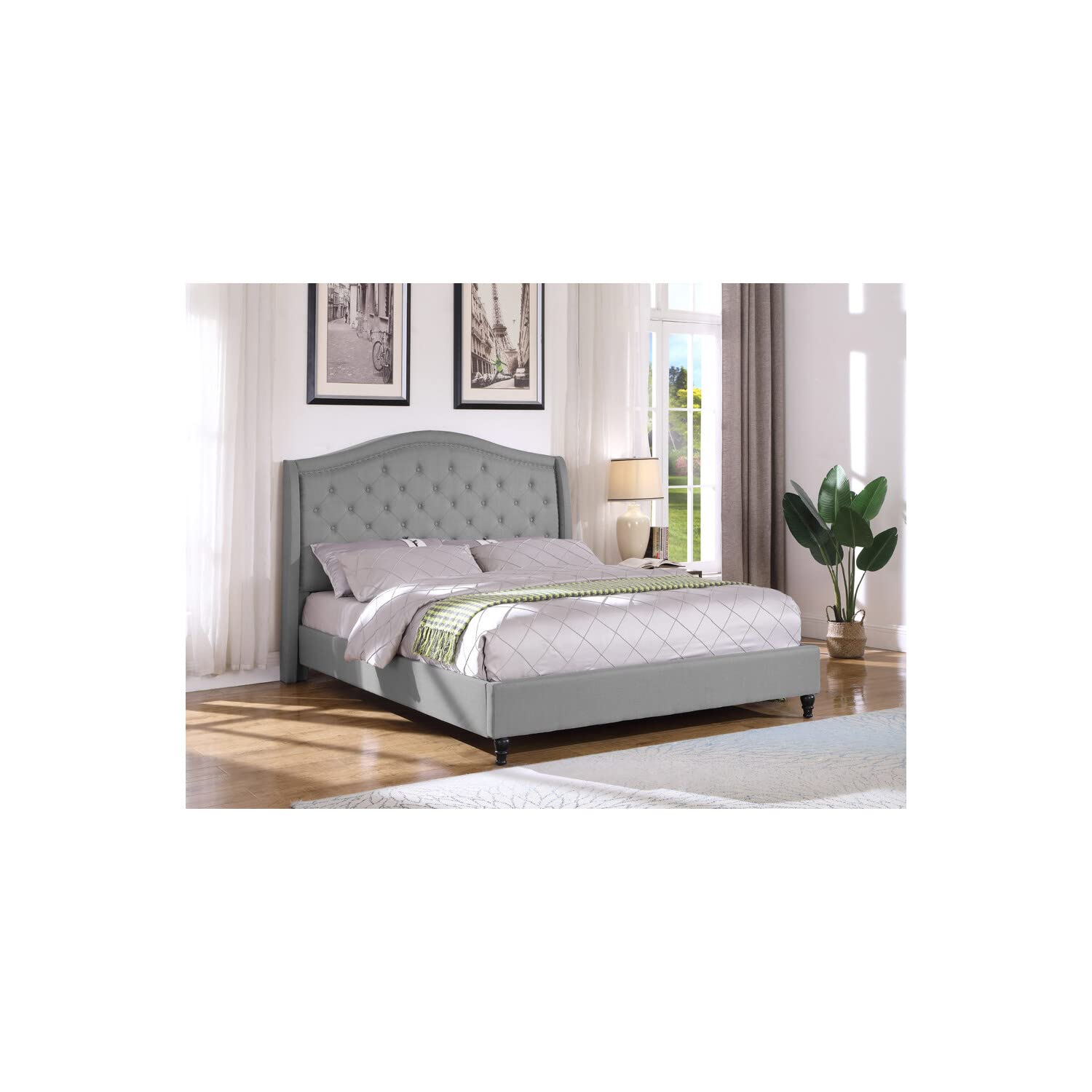 Best Master Furniture Sophie Upholstered Tufted Platform Bed, Queen Grey