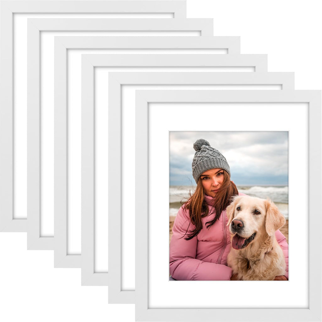 AUEAR, 11x14 Picture Frames Set of 6, with Mat for 8x10 or 11x14 without Mat, Composite Wood Gallery Photo Frames with Plexiglas