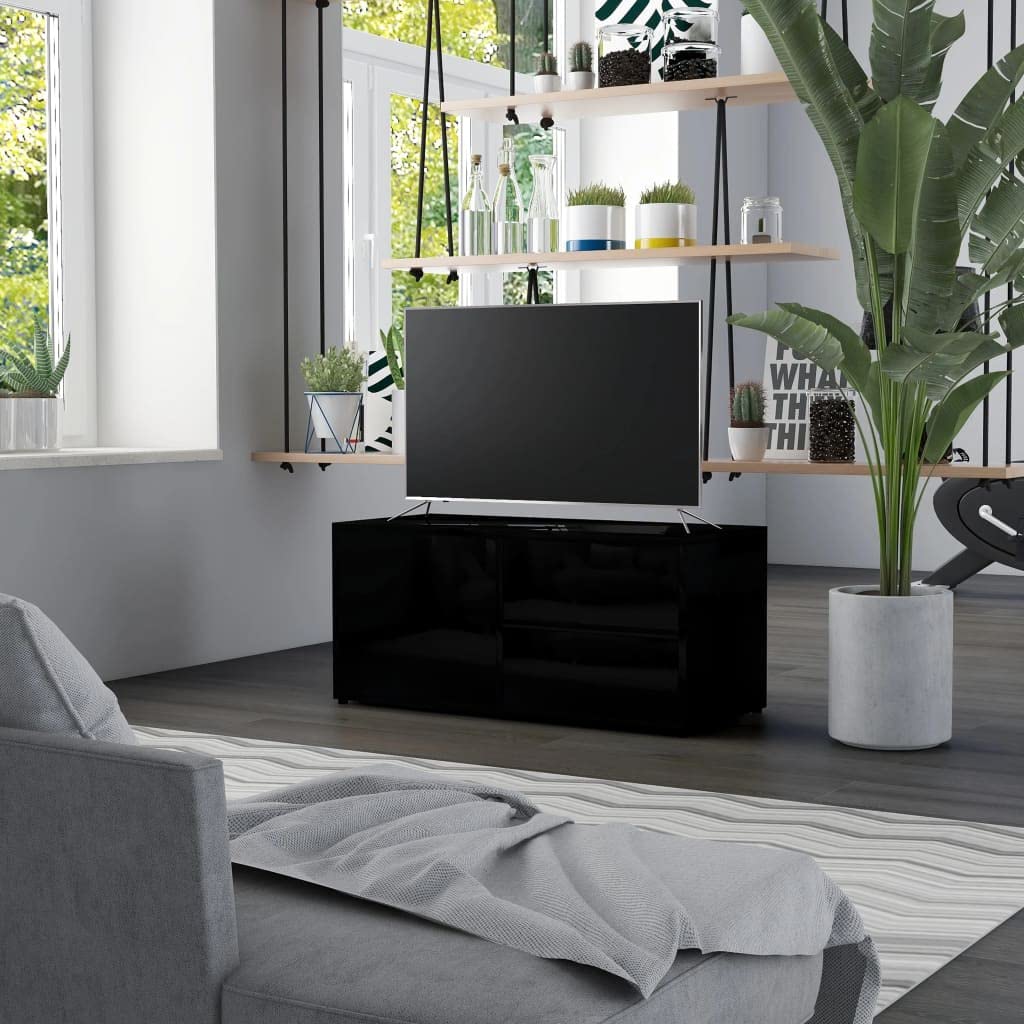 vidaXL TV Stand, TV Stand for Living Room, Sideboard with Drawer, TV Console Media Unit Cupboard, Scandinavian, High Gloss Black Engineered Wood